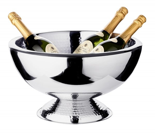 Edzard Toni Champagnerkühler, doppelwandig, Edelstahl hochglanzpoliert, Innen und Fuß gehämmert, ø 43 cm-Champagnerkühler-Stil-Ambiente-8942