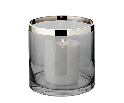 Edzard Windlicht Zeus (H 15 cm, ø 15 cm), dunkles Kristallglas mit Platinrand-Windlicht-Stil-Ambiente-