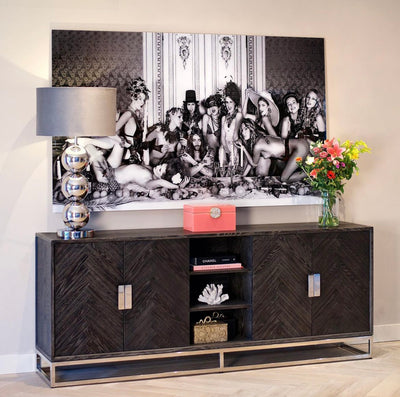 Richmond Interiors Sideboard Anrichte Blackbone silver 4-Türer + offenes Fach (Schwarz rustikal)